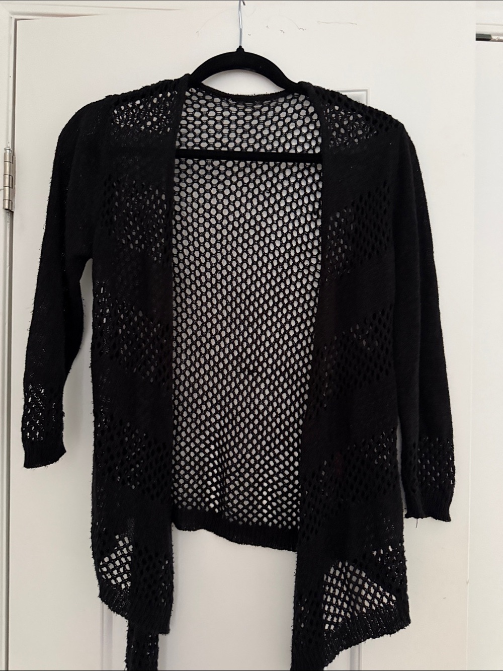 Black Open-Knit Women's Cardigan Sweater - Classic Lightweight Layer